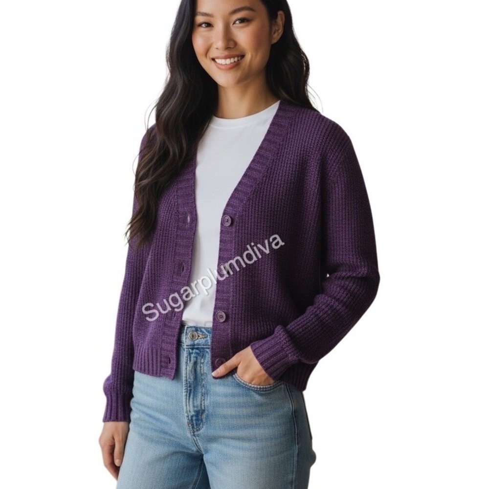 Erika Purple "Black Cherry" Cozy Button‎ Up Cardigan Sweater SMALL NWT Academia